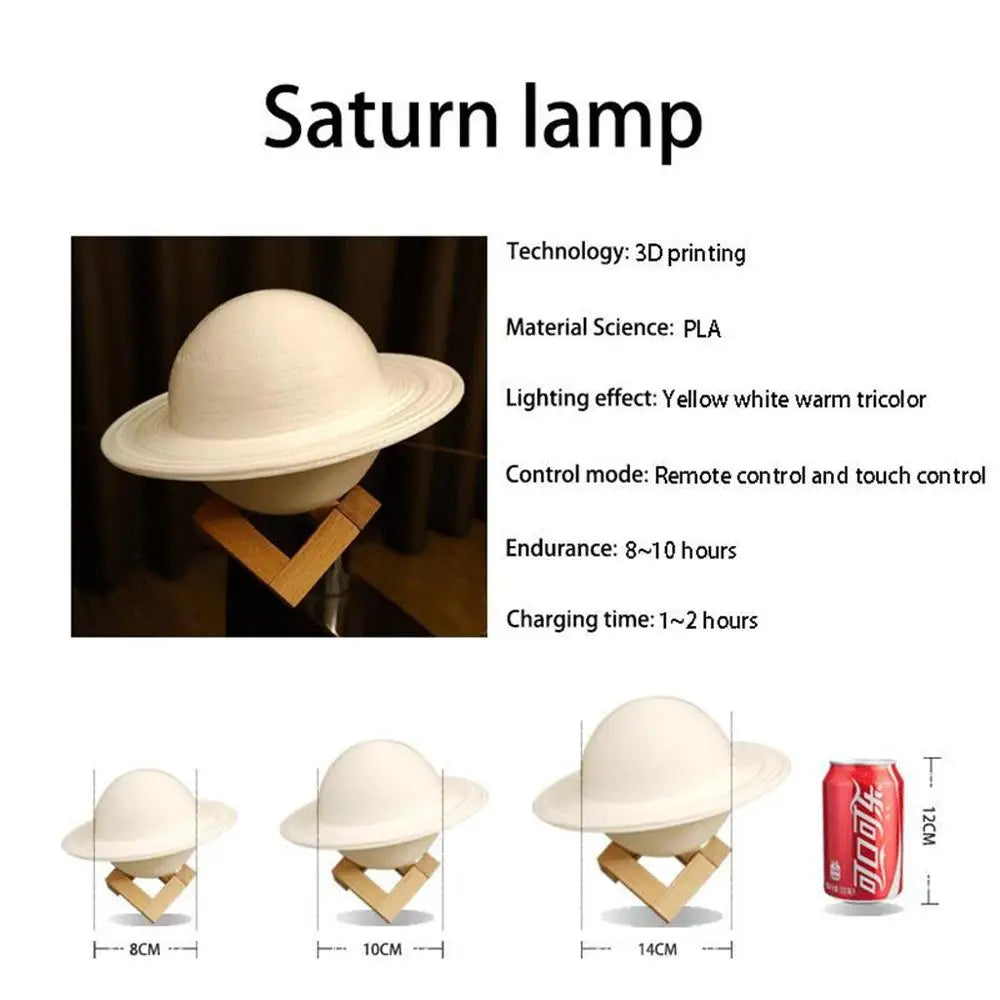 13/16/22cm 3D Print Saturn Night Lamp 16 Colors Remote Touch Control Bedside Lamp Bedroom Decoration Moon Light Children Gifts