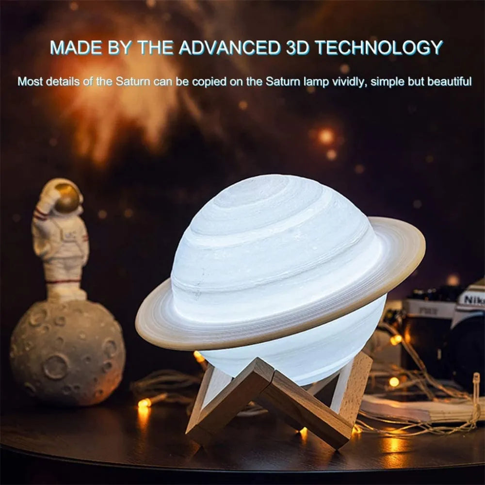 13/16/22cm 3D Print Saturn Night Lamp 16 Colors Remote Touch Control Bedside Lamp Bedroom Decoration Moon Light Children Gifts