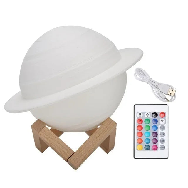 13/16/22cm 3D Print Saturn Night Lamp 16 Colors Remote Touch Control Bedside Lamp Bedroom Decoration Moon Light Children Gifts