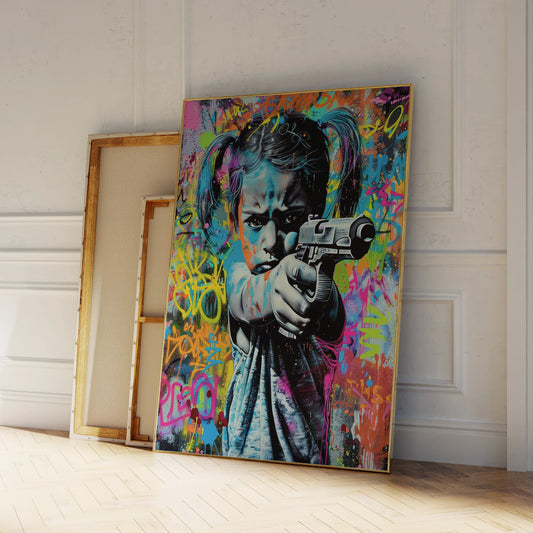 Modern Abstract Girl With Gun Graffiti Draw Wall Art Prints Canvas Painting Poster Picture For Living Room Home Decor