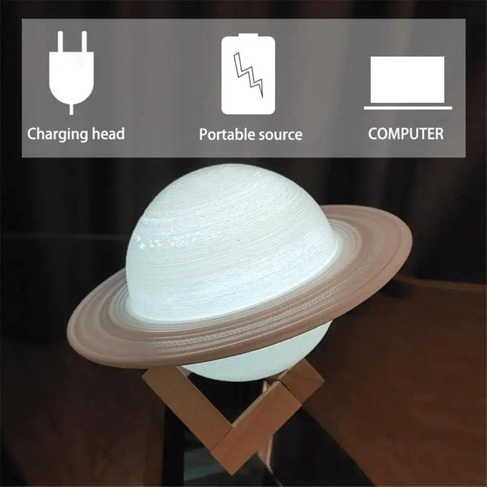 13/16/22cm 3D Print Saturn Night Lamp 16 Colors Remote Touch Control Bedside Lamp Bedroom Decoration Moon Light Children Gifts